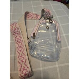 Stadium Approved Clear Sling Bag with Pink Embroidered Guitar Strap